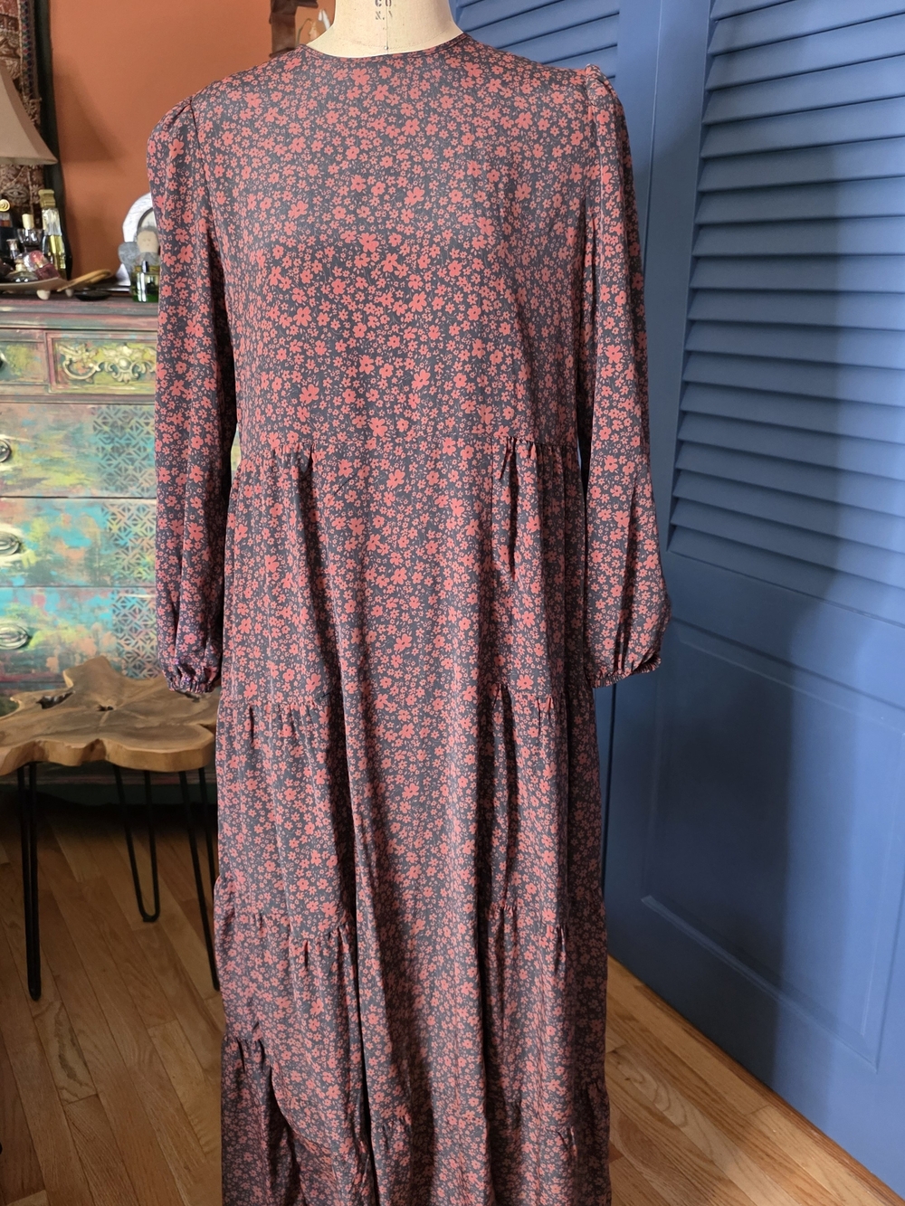 pashmina Pink Floral Tiered Long-Sleeve Maxi Dress